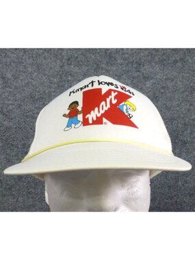 Vintage Kmart Loves Kids Trucker Hat Snapback‎ Mesh Cap White & Red